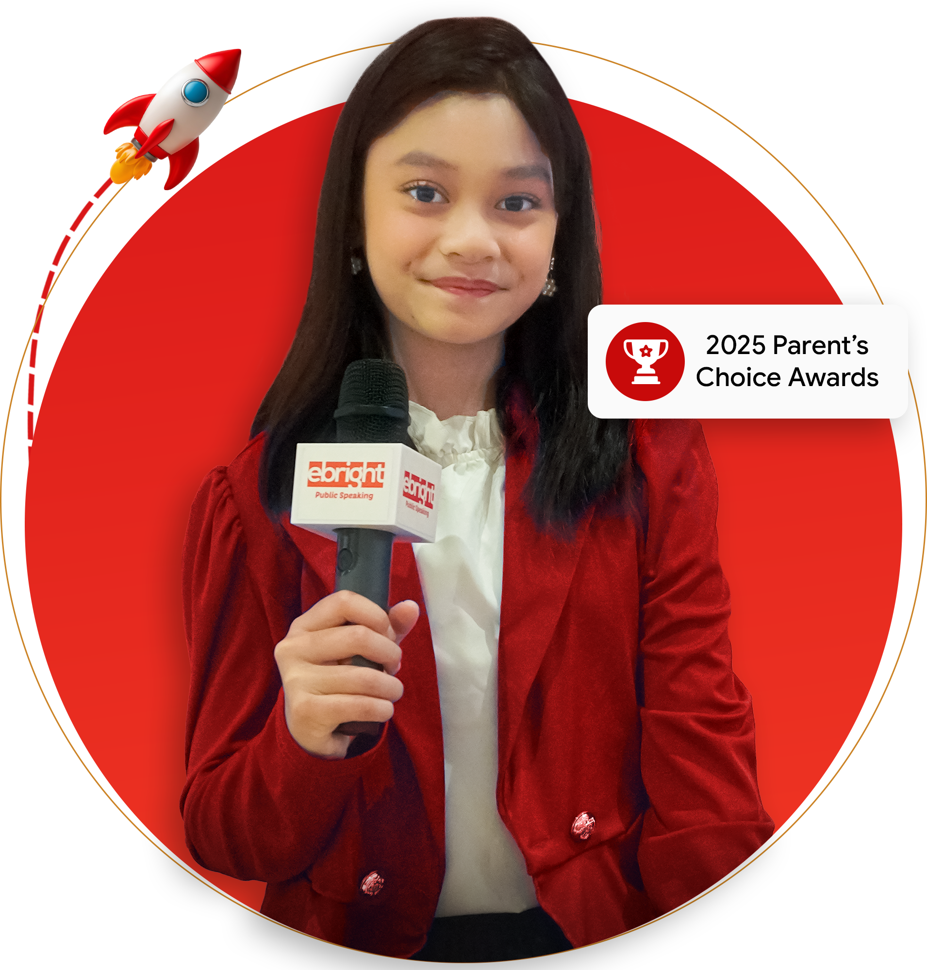 Confident young Ebright speaker holding a microphone
