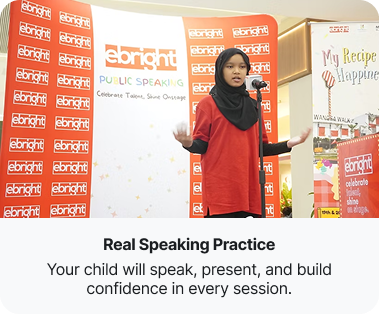 Real Speaking Practice β your child will speak, present, and build confidence in every session.